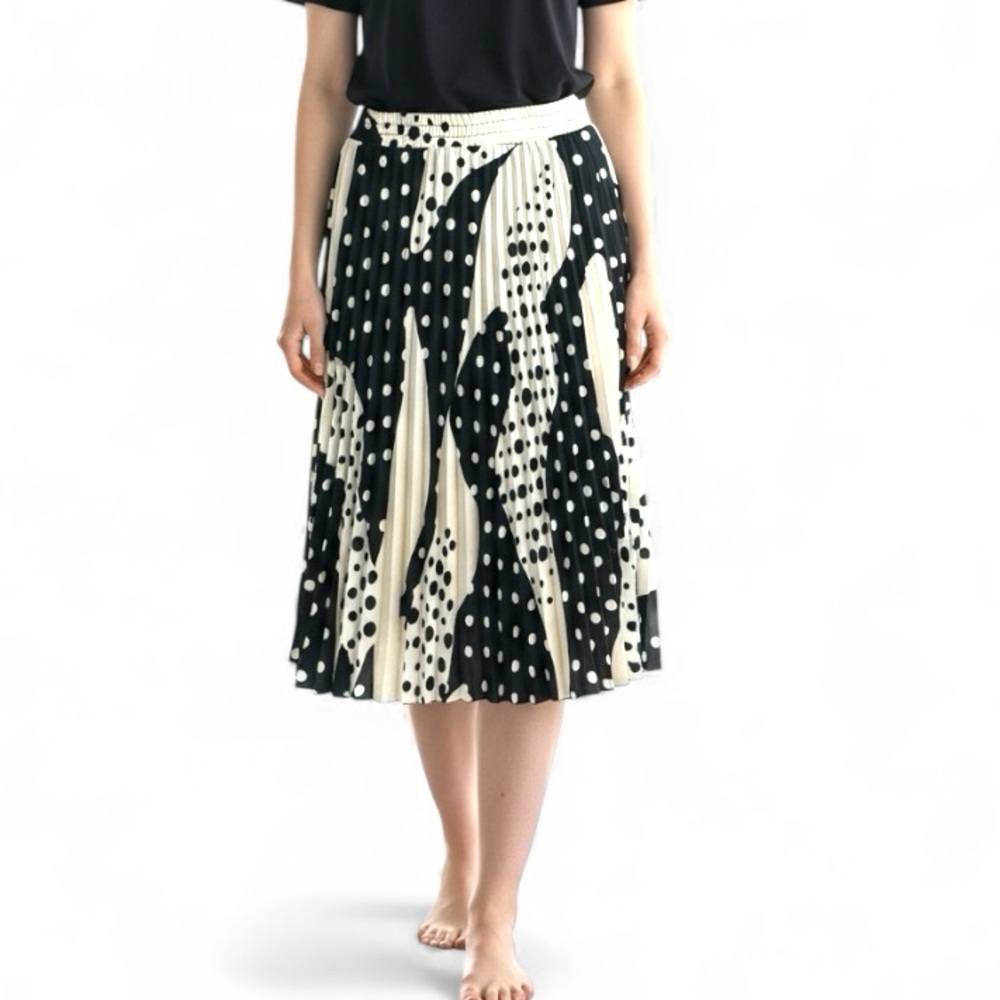 Tahari Black and Cream Polka Dot Midi Skirt - Picture 2 of 11